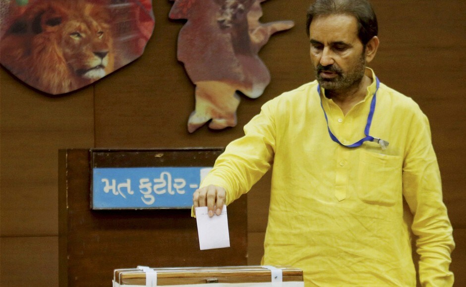 Senior Congress leader Shaktisinh Gohil casts his vote for Rajya Sabha election at the Secretariat in Gandhinagar on Tuesday. PTI Senior Congress leader Shaktisinh Gohil casts his vote for Rajya Sabha election at the Secretariat in Gandhinagar on Tuesday. PTI