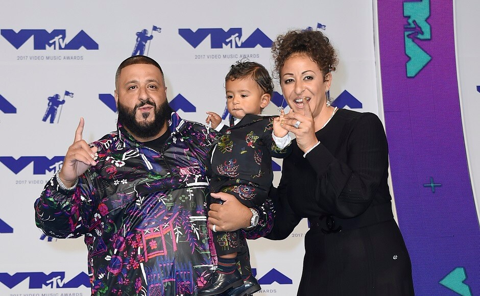 DJ Khaled, left, Nicole Tuck, right, and their son Asahd arrive at the MTV Video Music Awards. Photo by AP DJ Khaled, left, Nicole Tuck, right, and their son Asahd arrive at the MTV Video Music Awards. Photo by AP