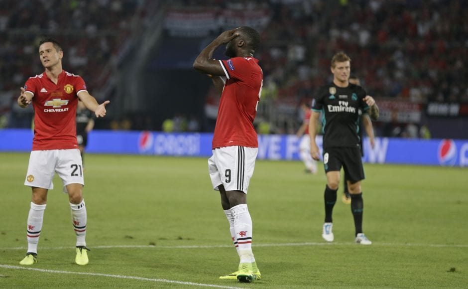 Trailing by two goals, Manchester United were not helped when Romelu Lukaku blazed high over the bar. after Keylor Navas pushed a Pogba header out into his path. AP Trailing by two goals, Manchester United were not helped when Romelu Lukaku blazed high over the bar. after Keylor Navas pushed a Pogba header out into his path. AP