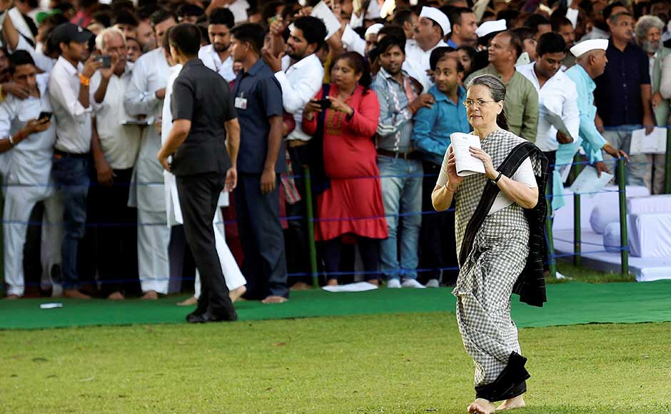 Leaders of Congress and many other parties, like V Narayanasamy, Mamata Banerjee, Ashok Gehlot and Captain Amarinder Singh, also joined the Gandhi family in offering their wishes. PTI Leaders of Congress and many other parties, like V Narayanasamy, Mamata Banerjee, Ashok Gehlot and Captain Amarinder Singh, also joined the Gandhi family in offering their wishes. PTI