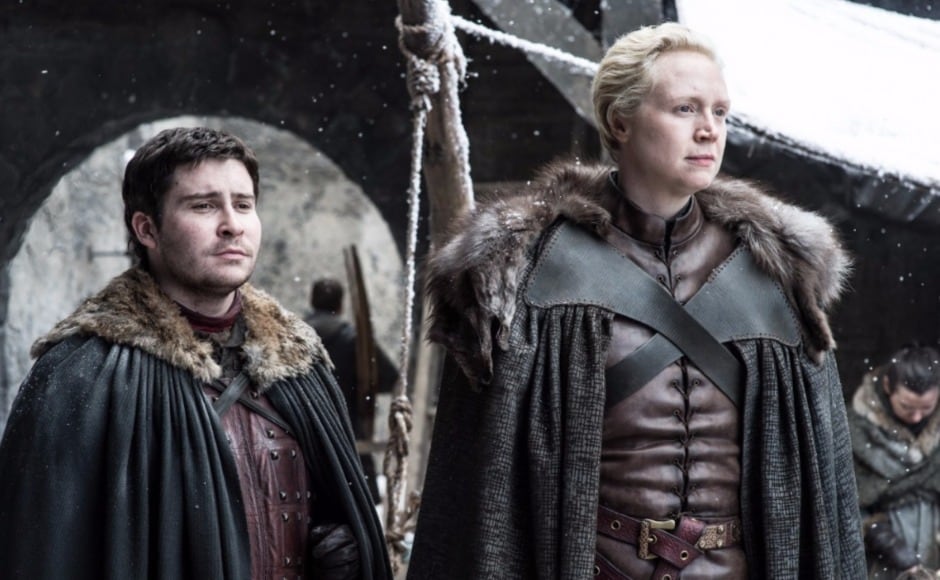 Also at Winterfell, Brienne and Pod seem like they're about to set off on a journey. Image courtesy HBO Also at Winterfell, Brienne and Pod seem like they're about to set off on a journey. Image courtesy HBO