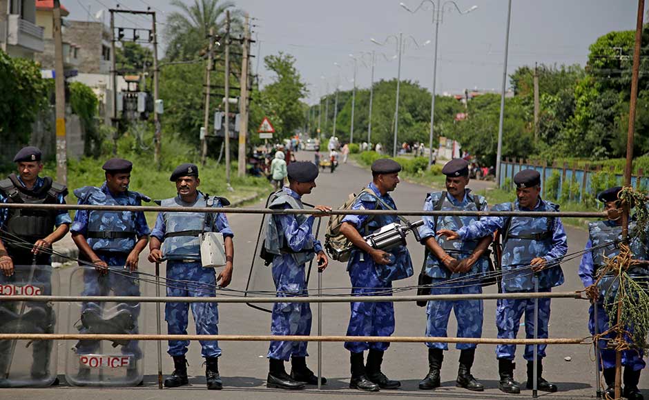More than 15,000 paramilitary personnel have also been deployed in Punjab and Haryana to monitor the situation. AP More than 15,000 paramilitary personnel have also been deployed in Punjab and Haryana to monitor the situation. AP