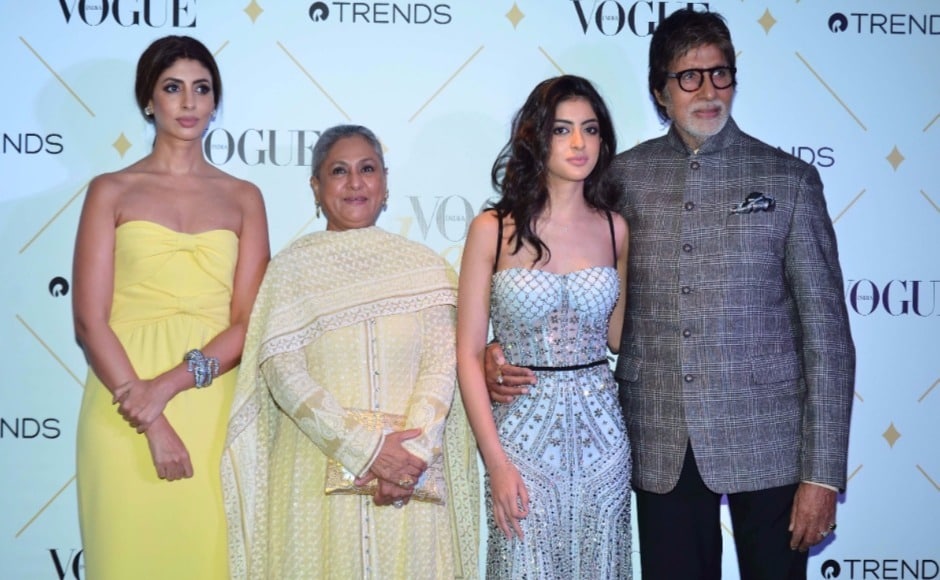 The Bachchan family takes a photocall on the Vogue Beauty Awards 2017 red carpet. The Bachchan family takes a photocall on the Vogue Beauty Awards 2017 red carpet.