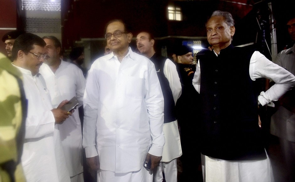 Congress leaders P Chidambaram, Ashok Gehlot, Ghulam Nabi Azad coming out of the Election Commission of India, in New Delhi on Tuesday. PTI Congress leaders P Chidambaram, Ashok Gehlot, Ghulam Nabi Azad coming out of the Election Commission of India, in New Delhi on Tuesday. PTI
