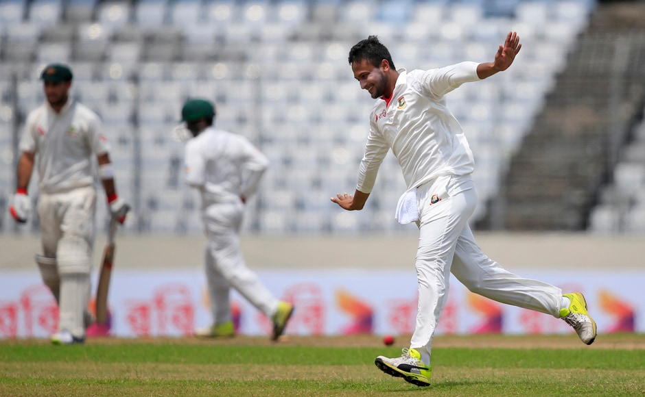 Shakib Al Hasan kept picking wickets to peg Australia back. He bowled Glenn Maxwell of the first ball in the post Lunch session. AP Shakib Al Hasan kept picking wickets to peg Australia back. He bowled Glenn Maxwell of the first ball in the post Lunch session. AP