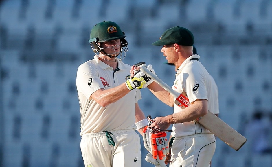 Warner and Smith ensured there was no further loss on Day 3 as they batted out more than 21 overs in the final session to take Australia to 109 for the fall of two wickets. The visitors need another 156 runs to win the 1st Test. AP Warner and Smith ensured there was no further loss on Day 3 as they batted out more than 21 overs in the final session to take Australia to 109 for the fall of two wickets. The visitors need another 156 runs to win the 1st Test. AP