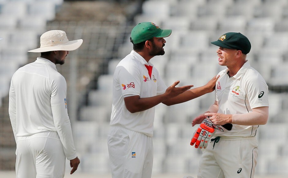 Hot-headed David Warner got into an altercation with Bangladesh's Sabbir Rahman. Tamim Iqbal intervened to calm things down. AP Hot-headed David Warner got into an altercation with Bangladesh's Sabbir Rahman. Tamim Iqbal intervened to calm things down. AP