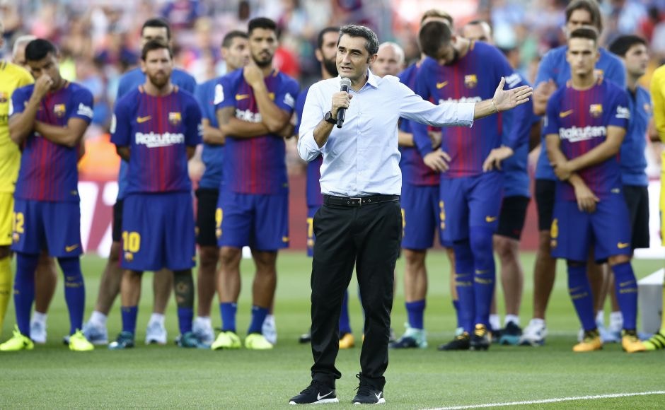 Barcelona coach Ernesto Valverde speaks prior to the match. It was Barcelona's first match since the departure of Neymar for Paris Saint-Germain. AP Barcelona coach Ernesto Valverde speaks prior to the match. It was Barcelona's first match since the departure of Neymar for Paris Saint-Germain. AP
