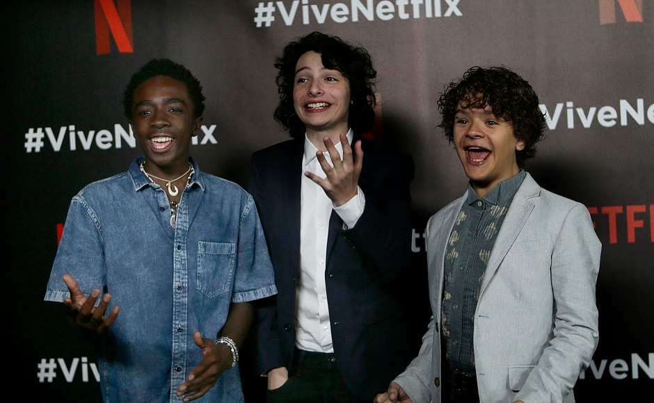 Actors Caleb McLaughlin, from left, Finn Wolfhard and Gaten Matarazzo, from the Netflix series Stranger Things, pose for photos at a red carpet event in Mexico City, Wednesday, 2 Aug, 2017. Image via AP Photo/Marco Ugarte Actors Caleb McLaughlin, from left, Finn Wolfhard and Gaten Matarazzo, from the Netflix series Stranger Things, pose for photos at a red carpet event in Mexico City, Wednesday, 2 Aug, 2017. Image via AP Photo/Marco Ugarte
