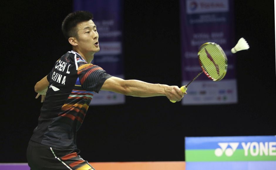 Defending two-time champion Chen Long of China eliminated compatriot Tian Houwei 21-12, 21-17. AP Defending two-time champion Chen Long of China eliminated compatriot Tian Houwei 21-12, 21-17. AP