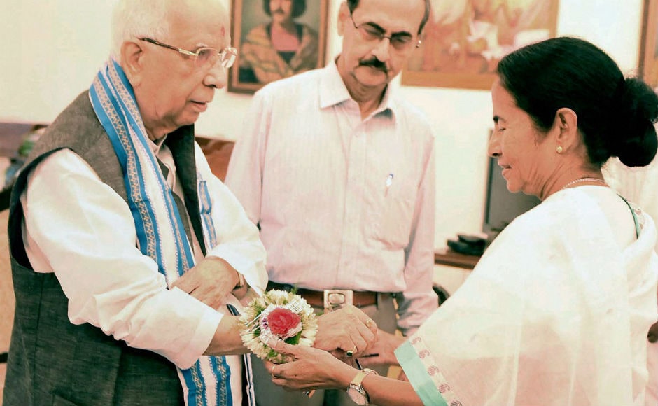 Chief Minister of West Bengal Mamata Banerjee, on Monday went to the Raj Bhavan to tie a Rakhi on Governor Kesari Nath Tripathi's wrist. PTI Chief Minister of West Bengal Mamata Banerjee, on Monday went to the Raj Bhavan to tie a Rakhi on Governor Kesari Nath Tripathi's wrist. PTI