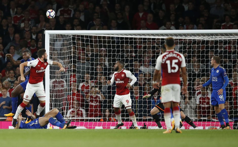 Arsenal's Olivier Giroud, left, heads the ball to score his side's fourth goal of the game in the 85th minute. The Frenchman came off the bench to secure all three points for Arsenal. AP Arsenal's Olivier Giroud, left, heads the ball to score his side's fourth goal of the game in the 85th minute. The Frenchman came off the bench to secure all three points for Arsenal. AP