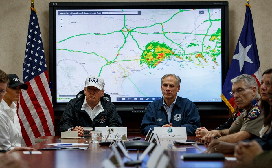 President Donald Trump visited Texas to survey damage after Hurricane Harvey lashed Houston. Tens of thousands of people fled their homes as the nation's fourth most populous city remained paralysed. AP President Donald Trump visited Texas to survey damage after Hurricane Harvey lashed Houston. Tens of thousands of people fled their homes as the nation's fourth most populous city remained paralysed. AP