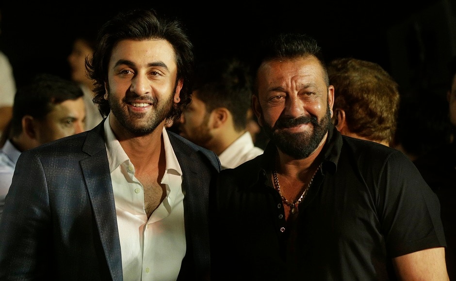Ranbir Kapoor (left) and Sanjay Dutt arrive for the trailer launch of film Bhoomi in Mumbai, India, Thursday, 10 August, 2017. Image via AP/Rafiq Maqbool Ranbir Kapoor (left) and Sanjay Dutt arrive for the trailer launch of film Bhoomi in Mumbai, India, Thursday, 10 August, 2017. Image via AP/Rafiq Maqbool