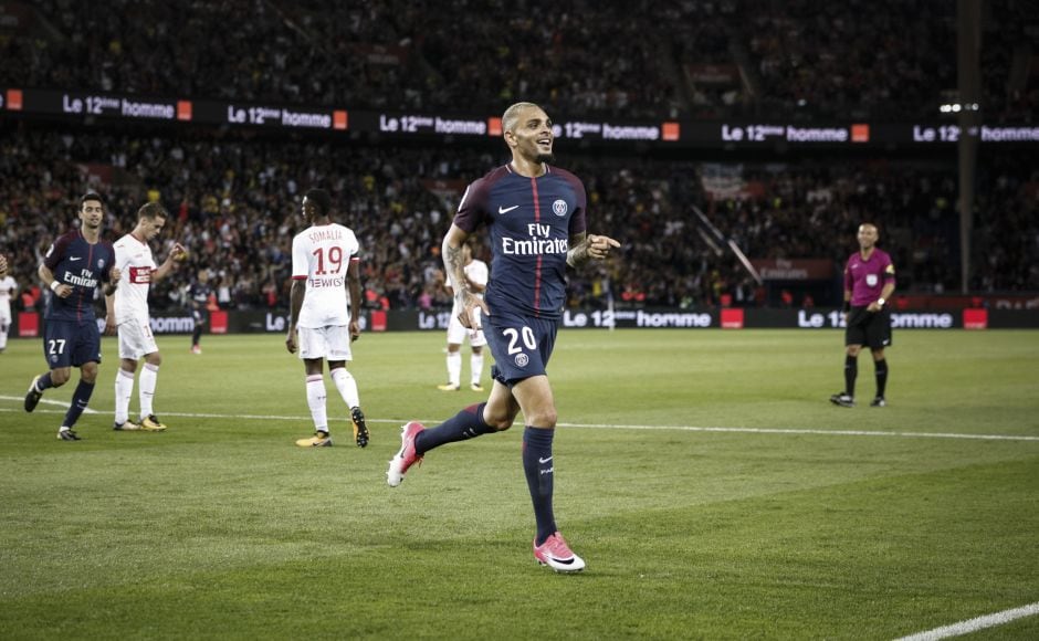 PSG's Layvin Kurzawa celebrates after scoring against Toulouse. Neymar whipped over a clever corner that left back Layvin Kurzawa met with a spectacular scissor kick. AP PSG's Layvin Kurzawa celebrates after scoring against Toulouse. Neymar whipped over a clever corner that left back Layvin Kurzawa met with a spectacular scissor kick. AP
