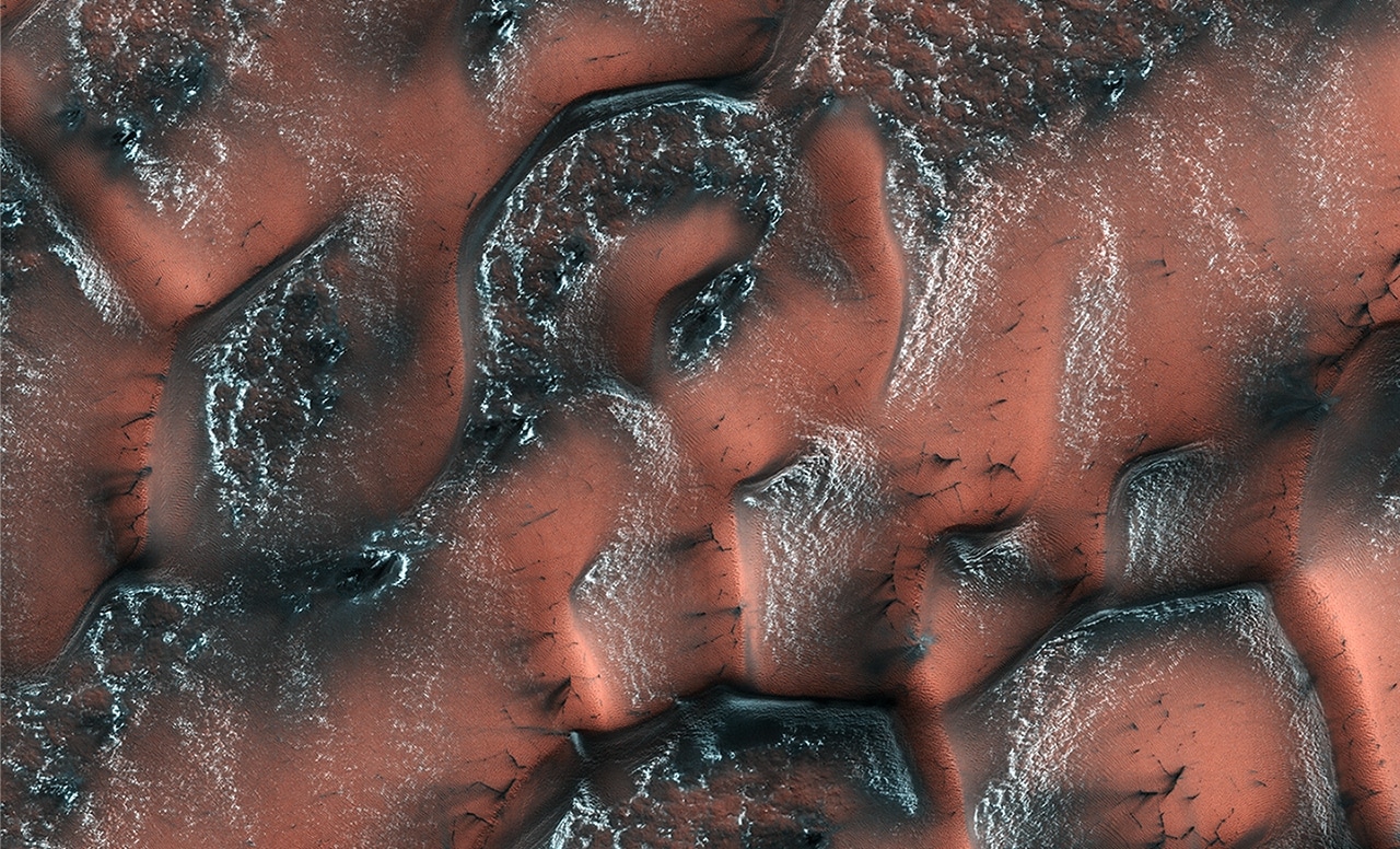 Snowy Dunes captured on the surface of Mars. NASA