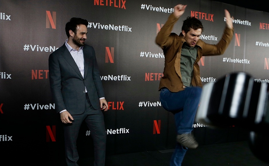 Actors Charlie Cox (left) and Finn Jones, from the Netflix series The Defenders joke around during a red carpet event in Mexico City, Wednesday, 2 Aug, 2017. Image via AP/Marco Ugarte Actors Charlie Cox (left) and Finn Jones, from the Netflix series The Defenders joke around during a red carpet event in Mexico City, Wednesday, 2 Aug, 2017. Image via AP/Marco Ugarte
