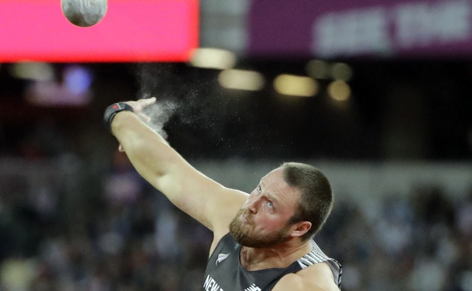 New Zealand's Tomas Walsh competes in the final of the Men's Shot Put during the World Athletics Championships in London Sunday. AP New Zealand's Tomas Walsh competes in the final of the Men's Shot Put during the World Athletics Championships in London Sunday. AP
