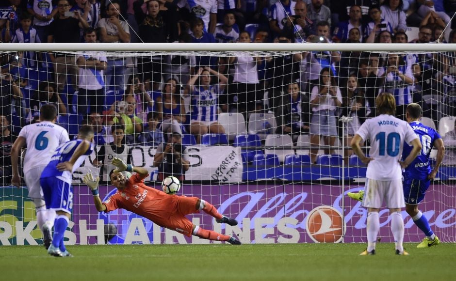 Real Madrid goalkeeper Keylor Navas saved a penalty from Florin Andone and deservedly got a clean sheet. AFP Real Madrid goalkeeper Keylor Navas saved a penalty from Florin Andone and deservedly got a clean sheet. AFP