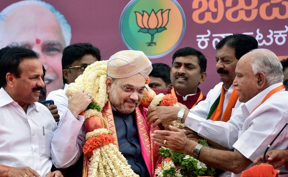 BJP president Amit Shah arrived in Karnataka on Saturday for a three-day visit to re-energise the party rank and file. PTI BJP president Amit Shah arrived in Karnataka on Saturday for a three-day visit to re-energise the party rank and file. PTI