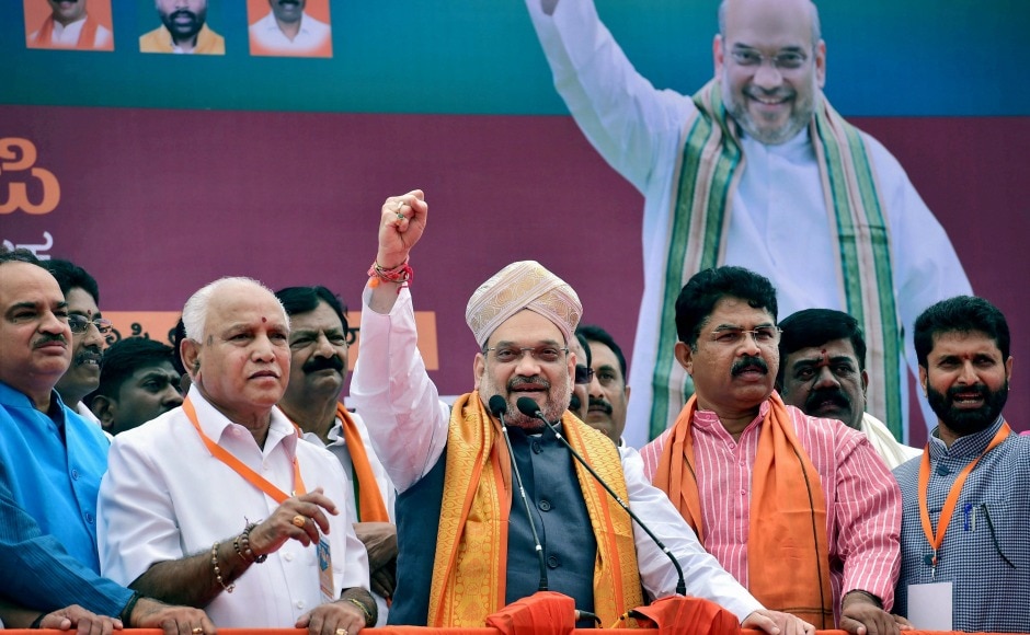 Amit Shah was accorded a rousing reception by BJP workers. He claimed that the people of Karnataka had decided to vote the BJP to power in the upcoming Assembly election. PTI Amit Shah was accorded a rousing reception by BJP workers. He claimed that the people of Karnataka had decided to vote the BJP to power in the upcoming Assembly election. PTI