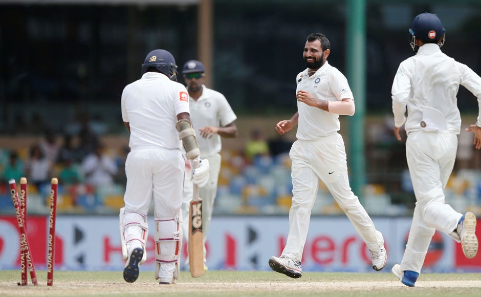 India's Mohammed Shami first rattled Dickwella's stumps and then disturbed Hearth's woodwork in the same over to take 2 wickets in the first innings. Reuters India's Mohammed Shami first rattled Dickwella's stumps and then disturbed Hearth's woodwork in the same over to take 2 wickets in the first innings. Reuters