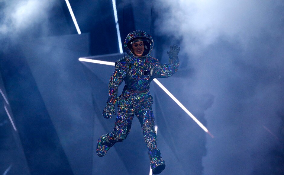 Katy Perry's basketball player and astronaut avatar left the audience wondering what look the singer was going for, exactly. Image from AP. Katy Perry's basketball player and astronaut avatar left the audience wondering what look the singer was going for, exactly. Image from AP.