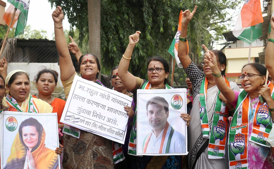 Congress party workers stage a demonstration in Mumbai on Saturday. Talking to reporters, the Congress vice-president said that a BJP worker flung stones at his convoy. PTI Congress party workers stage a demonstration in Mumbai on Saturday. Talking to reporters, the Congress vice-president said that a BJP worker flung stones at his convoy. PTI