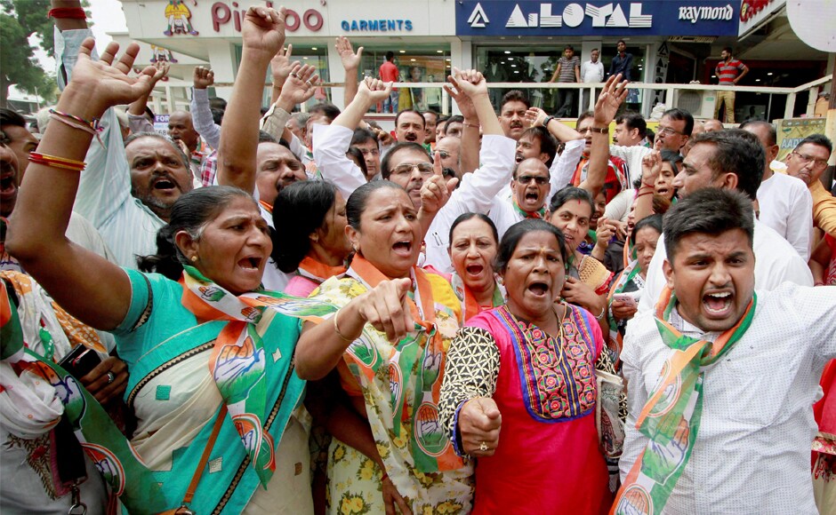 Protests continued throughout the day in Ahmedabad. The police arrested BJP youth wing leader Jayesh Darji over alleged involvement in the incident in Banaskantha. PTI Protests continued throughout the day in Ahmedabad. The police arrested BJP youth wing leader Jayesh Darji over alleged involvement in the incident in Banaskantha. PTI