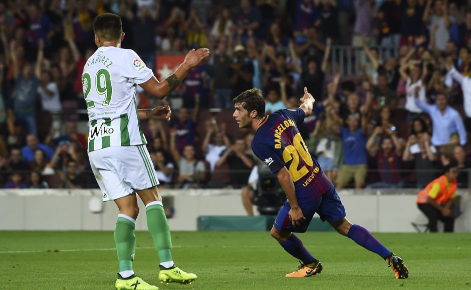 Barcelona's Sergi Roberto celebrates after scoring as Barcelona won 2-0 against Real Betis. AFP Barcelona's Sergi Roberto celebrates after scoring as Barcelona won 2-0 against Real Betis. AFP