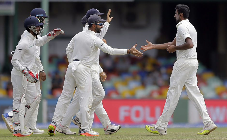 India's ace spinner Ravichandran Ashwin scalped his 26th 5-wicket haul to bundle Sri Lanka out for 183 in the first innings. Captain Virat Kohli enforced the follow on with the hosts trailing by 439-runs at the start of 2nd innings. AP India's ace spinner Ravichandran Ashwin scalped his 26th 5-wicket haul to bundle Sri Lanka out for 183 in the first innings. Captain Virat Kohli enforced the follow on with the hosts trailing by 439-runs at the start of 2nd innings. AP