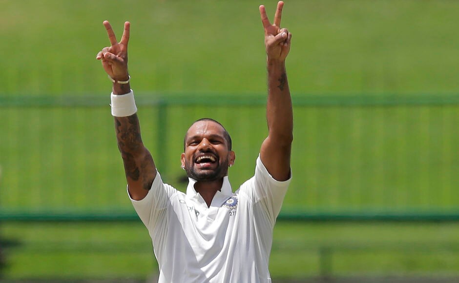 Dhawan didn't miss out on reaching his century. He smashed his way to 6th Test ton, 2nd of this series and reached the milestone off just 107 balls. AP Dhawan didn't miss out on reaching his century. He smashed his way to 6th Test ton, 2nd of this series and reached the milestone off just 107 balls. AP