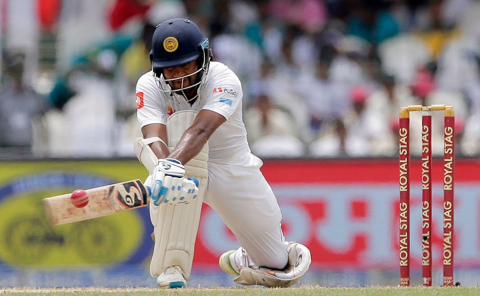 Sri Lankan opener Dimuth Karunaratne provided able support to Kusal Mendis for the 2nd wicket. He used the reverse sweeps to good effect in his unbeaten innings of 92. AP Sri Lankan opener Dimuth Karunaratne provided able support to Kusal Mendis for the 2nd wicket. He used the reverse sweeps to good effect in his unbeaten innings of 92. AP
