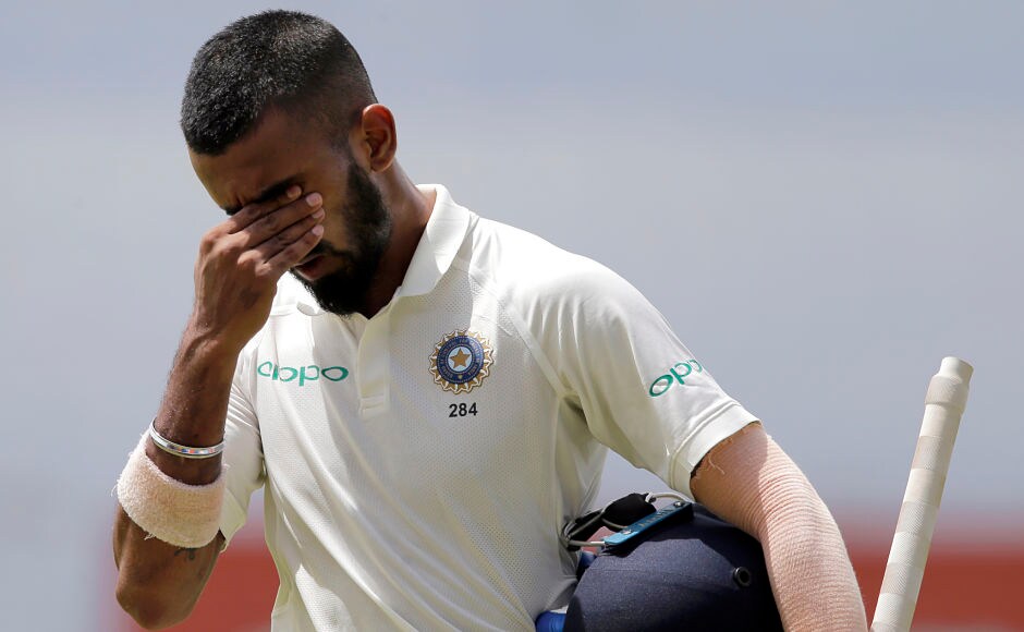 KL Rahul was caught brilliantly by Dimuth Karunaratne at mid on as he fell 15 short off his 5th Test century. AP KL Rahul was caught brilliantly by Dimuth Karunaratne at mid on as he fell 15 short off his 5th Test century. AP