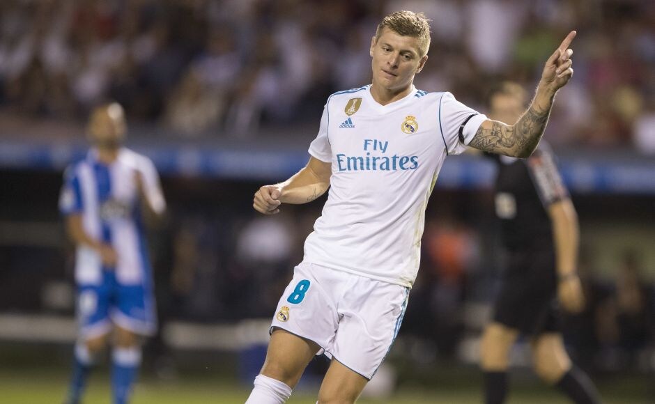 Real Madrid's Toni Kroos celebrates after his shot from a Gareth Bale pass was deflected into the goal. AP Real Madrid's Toni Kroos celebrates after his shot from a Gareth Bale pass was deflected into the goal. AP