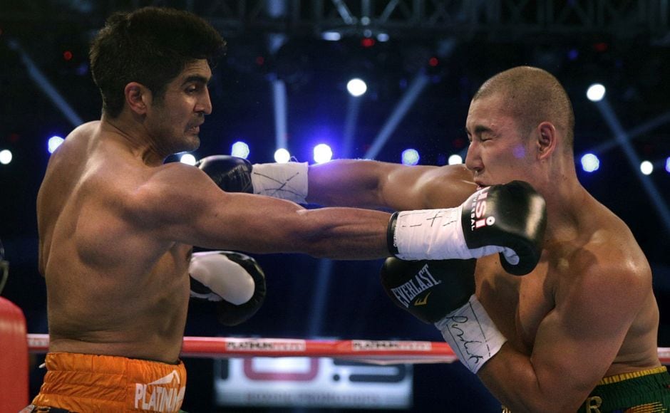 The fight went all 10 rounds with Vijender Singh the winner in a unanimous verdict — 96-93, 95-94, 95-94. AP The fight went all 10 rounds with Vijender Singh the winner in a unanimous verdict — 96-93, 95-94, 95-94. AP