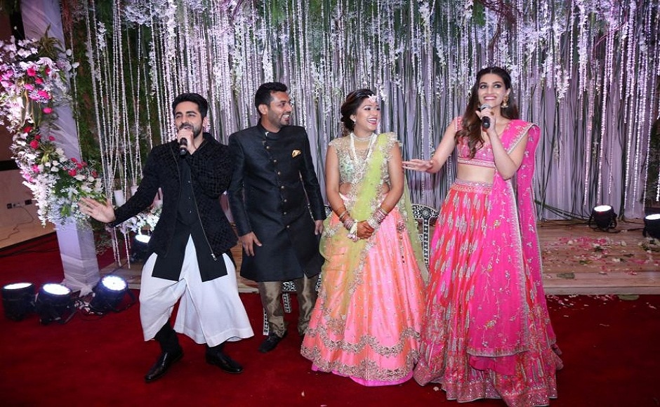 Bareilly Ki Barfi actors Ayushmann Khurrana and Kriti Sanon were up for mischief and decided to gatecrash an engagement ceremony. Bareilly Ki Barfi actors Ayushmann Khurrana and Kriti Sanon were up for mischief and decided to gatecrash an engagement ceremony.