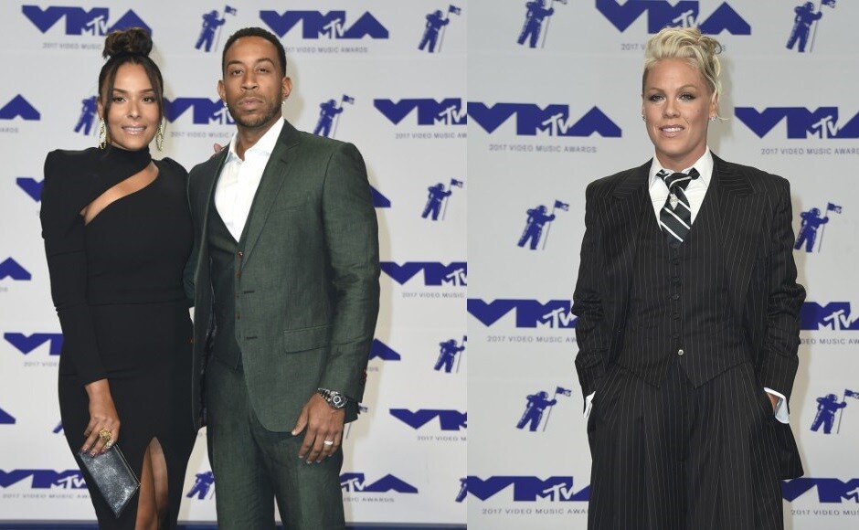 Ludacris, Eudoxie Mbouguiengue and Pink at the MTV VMAs red carpet. Photo by AP Ludacris, Eudoxie Mbouguiengue and Pink at the MTV VMAs red carpet. Photo by AP