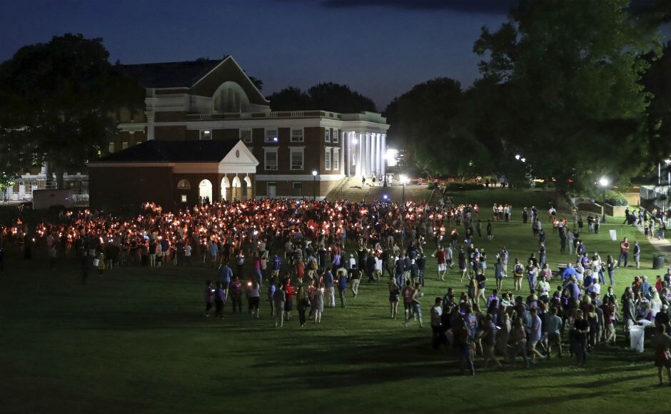 The marchers moved along the same route that torch-carrying neo-Nazis and KKK sympathizers walked last Friday. AP The marchers moved along the same route that torch-carrying neo-Nazis and KKK sympathizers walked last Friday. AP