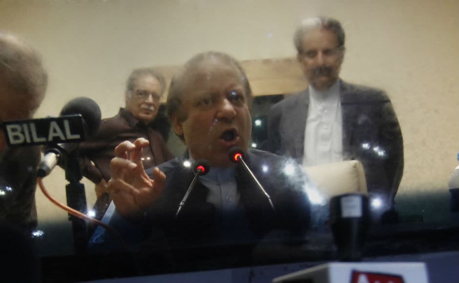 Addressing his supporters Sharif said that, millions of people had voted to elect their leader, but unfortunately a few had conspired to overthrow the democratic government. AP Addressing his supporters Sharif said that, millions of people had voted to elect their leader, but unfortunately a few had conspired to overthrow the democratic government. AP