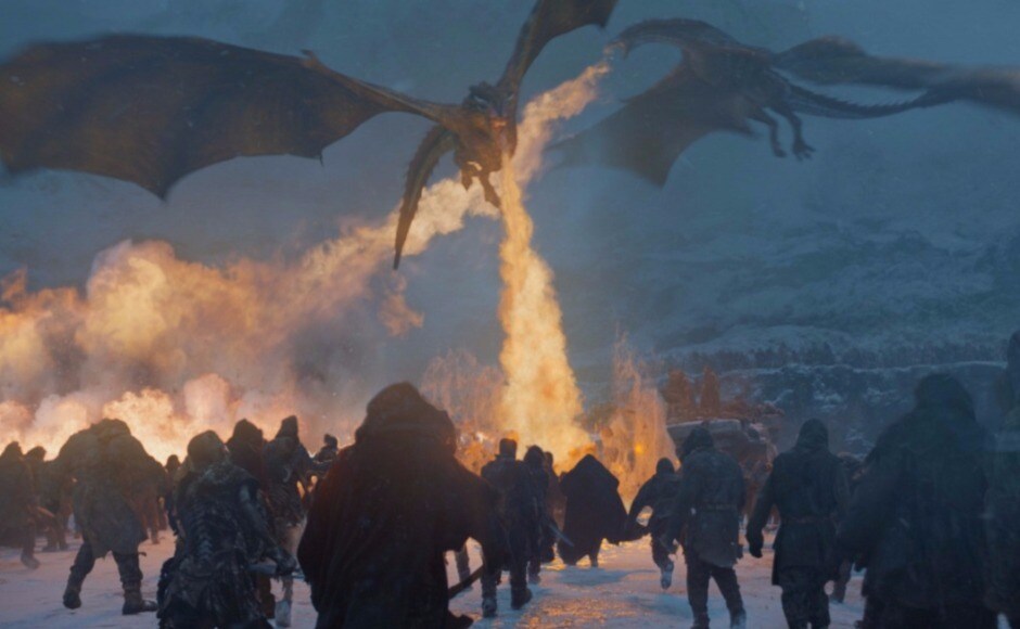All hope seems lost — until Dany flies in with her dragons and wreaks some serious devastation. Image via HBO All hope seems lost — until Dany flies in with her dragons and wreaks some serious devastation. Image via HBO