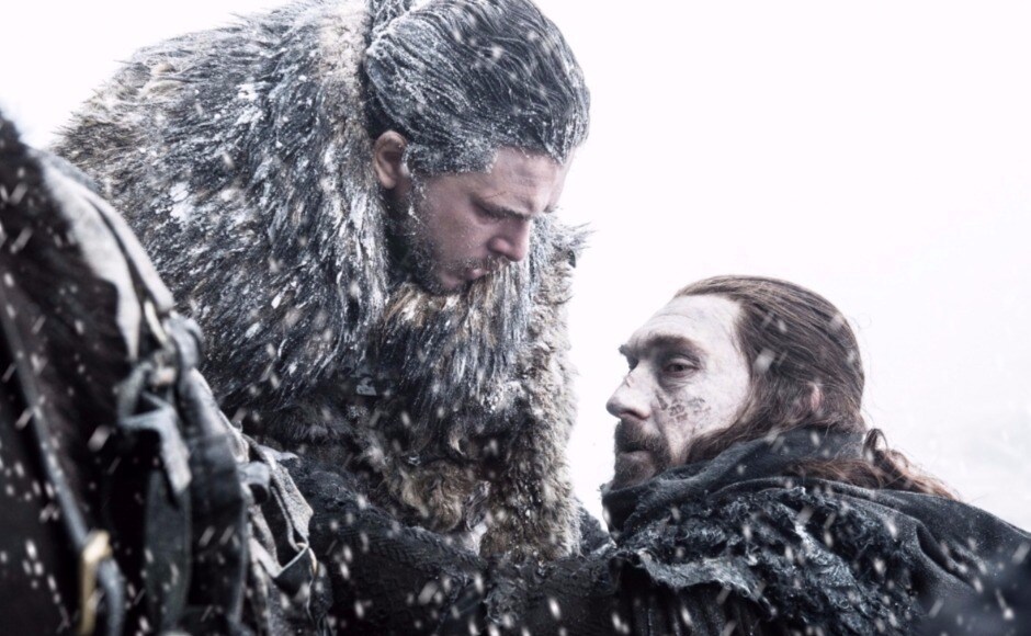 Jon, unable to mount Drogon with the others, is left stranded beyond the Wall. Just when he's about to be attacked by wights, Uncle Benjen rides in and saves him. Image via HBO Jon, unable to mount Drogon with the others, is left stranded beyond the Wall. Just when he's about to be attacked by wights, Uncle Benjen rides in and saves him. Image via HBO
