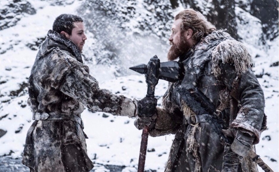 When the battle beyond the Wall goes badly, Gendry is tasked with running back to Eastwatch to have a raven sent to Dany. Tormund tells him he'll have an easier run without his heavy war hammer weighing him down. Image via HBO When the battle beyond the Wall goes badly, Gendry is tasked with running back to Eastwatch to have a raven sent to Dany. Tormund tells him he'll have an easier run without his heavy war hammer weighing him down. Image via HBO