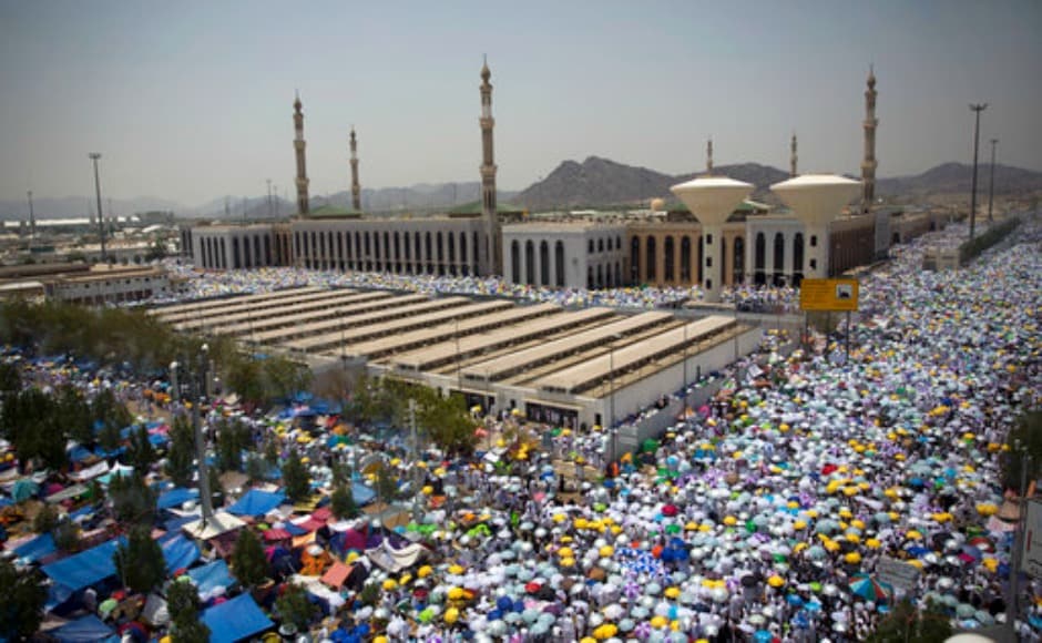 With temperatures pushing 40 degrees Celsius under the desert sun, the faithful climbed the hill east of Mecca where Muslims believe the Prophet Mohammed gave his last sermon some 14 centuries ago. AP With temperatures pushing 40 degrees Celsius under the desert sun, the faithful climbed the hill east of Mecca where Muslims believe the Prophet Mohammed gave his last sermon some 14 centuries ago. AP