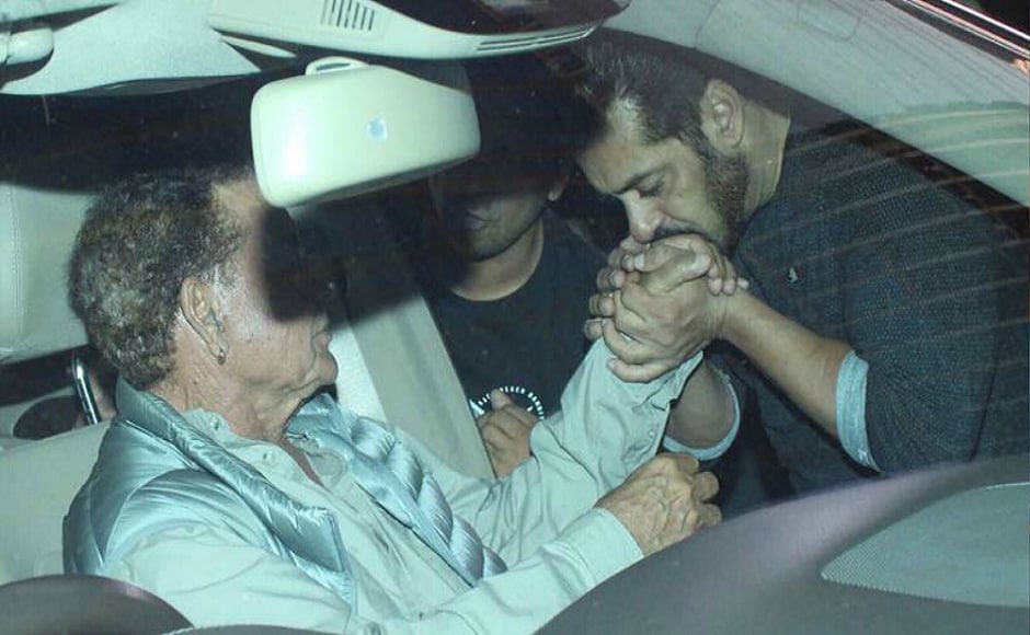 Salman Khan along with his father Salim Khan at his brother's birthday bash. Image via Viral Bhayani/Instagram. Salman Khan along with his father Salim Khan at his brother's birthday bash. Image via Viral Bhayani/Instagram.