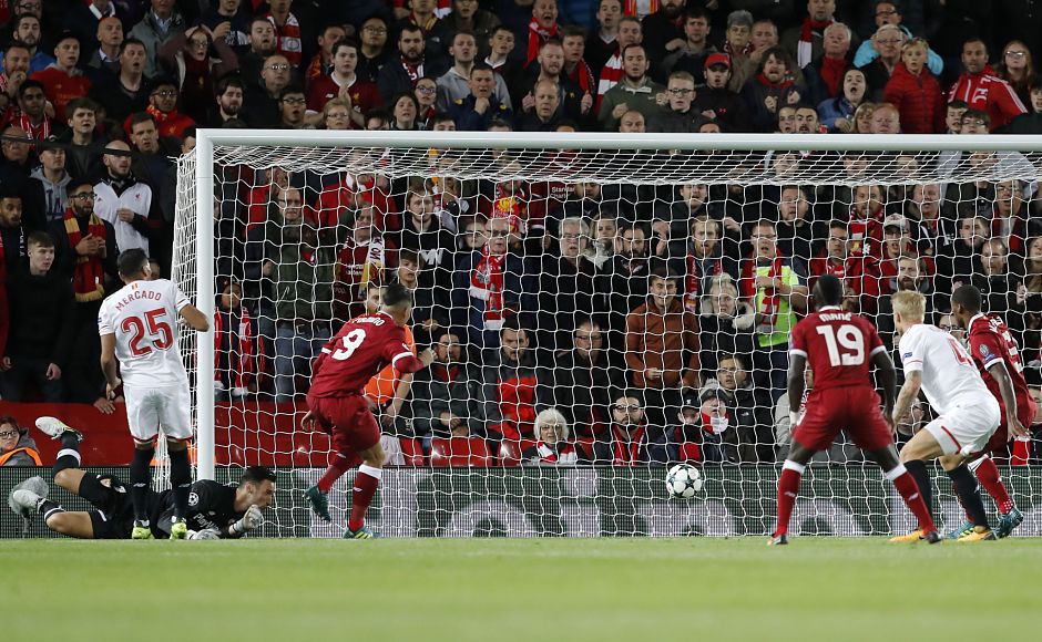 Roberto Firmino scored for Liverpool but also missed a penalty against Sevilla as the Merseysiders took a 2-1 lead at halftime. AP Roberto Firmino scored for Liverpool but also missed a penalty against Sevilla as the Merseysiders took a 2-1 lead at halftime. AP