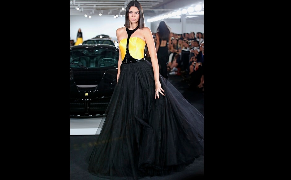 Kendall Jenner joined her gal pal Bella on the runway, too, and looked every inch of a diva. Image from AP. Kendall Jenner joined her gal pal Bella on the runway, too, and looked every inch of a diva. Image from AP.