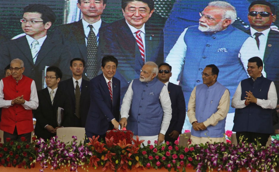 Besides Modi and Abe, railway minister Piyush Goyal, Minister of State for Railways Manoj Sinha, Gujarat governor OP Kohli, Gujarat chief minister Vijay Rupani and Maharashtra chief minister Devendra Fadnavis were also present. AP Besides Modi and Abe, railway minister Piyush Goyal, Minister of State for Railways Manoj Sinha, Gujarat governor OP Kohli, Gujarat chief minister Vijay Rupani and Maharashtra chief minister Devendra Fadnavis were also present. AP