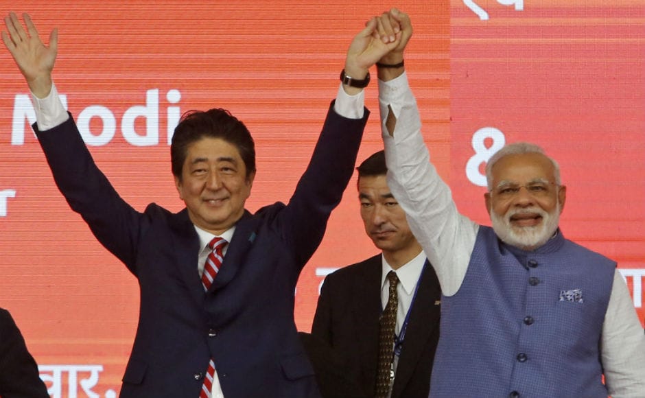Shinzo Abe — emphasing on the India-Japan relationship — said that if we combine 'Ja' from 'Japan' and 'I' from India, the word we get is 'JAI'. He also called Modi a global and far-sighted leader. AP Shinzo Abe — emphasing on the India-Japan relationship — said that if we combine 'Ja' from 'Japan' and 'I' from India, the word we get is 'JAI'. He also called Modi a global and far-sighted leader. AP