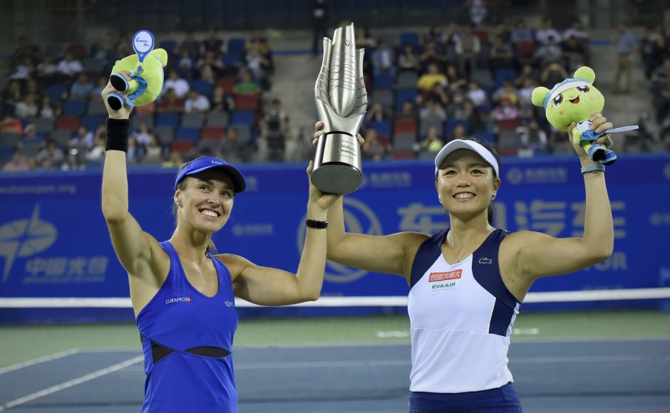 Martina Hingis celebrated turning 37 by winning the doubles title at Wuhan with Taiwan’s Yung-Jan Chan. AFP Martina Hingis celebrated turning 37 by winning the doubles title at Wuhan with Taiwan’s Yung-Jan Chan. AFP